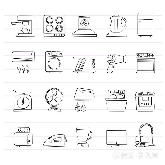 家用電器與電子產品圖標的矢量設計與設置